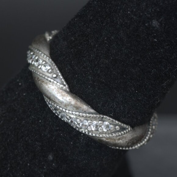 Pandora - Vintage Sterling Silver "Ribbon of Love" CZ Band - Size 6 - Picture 2 of 4